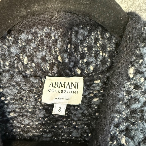 Armani Collezioni Womens Navy Blue Textured Tweed Knit Jacket Blazer Size 8 - Picture 6 of 13
